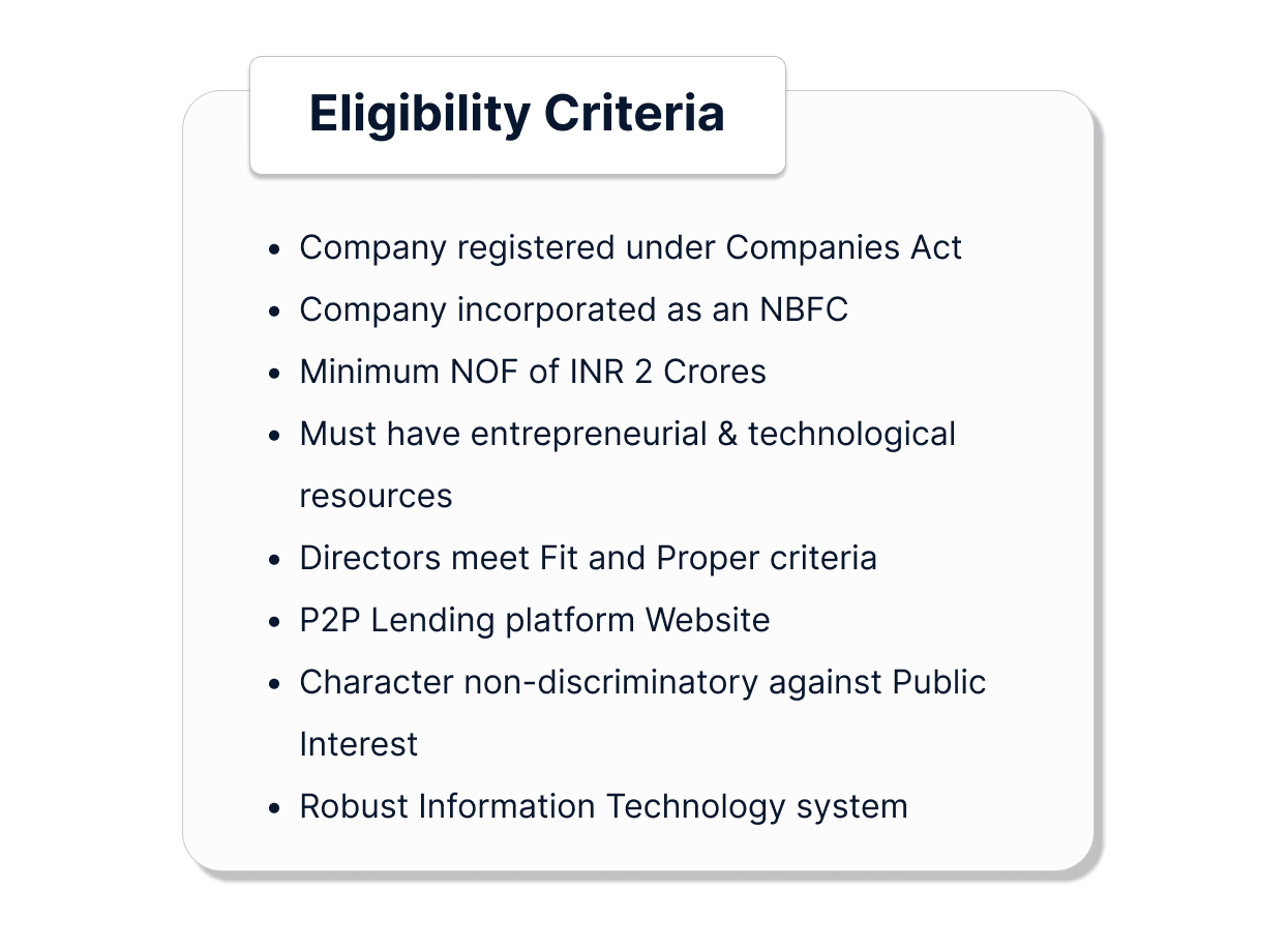 Eligibility Criteria to Obtain P2P Lending License in India